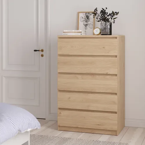Commode 5 tiroirs BEST imitation chêne vue d'ambiance 1