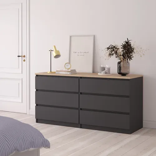 Commode 2X3 tiroirs BEST gris et imitation chêne vue d'ambiance 1