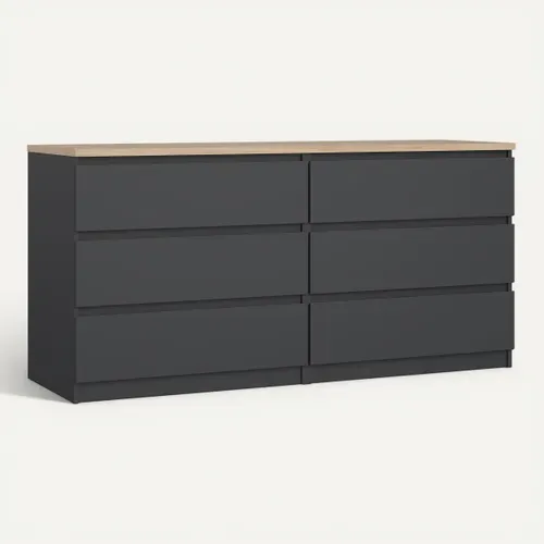 Commode 2X3 tiroirs BEST gris et imitation chêne vue 3/4