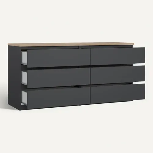 Commode 2X3 tiroirs BEST gris et imitation chêne