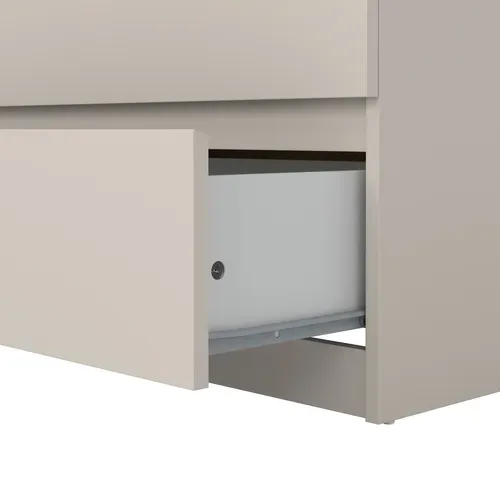 Commode 2X3 tiroirs - grège et imitation chêne vue accessoires