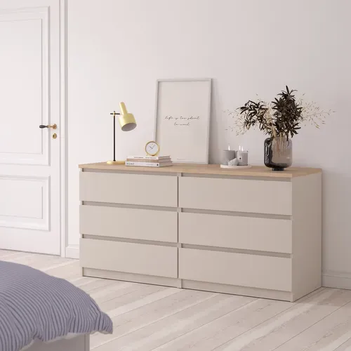 Commode 2X3 tiroirs - grège et imitation chêne vue d'ambiance 1