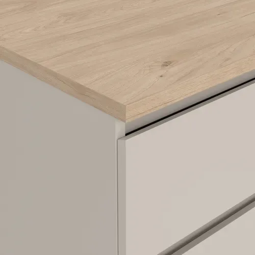 Commode 2X3 tiroirs - grège et imitation chêne vue détaillée