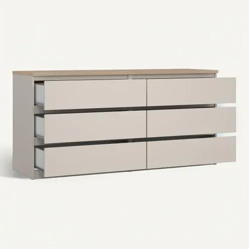 Commode 2X3 tiroirs - grège et imitation chêne