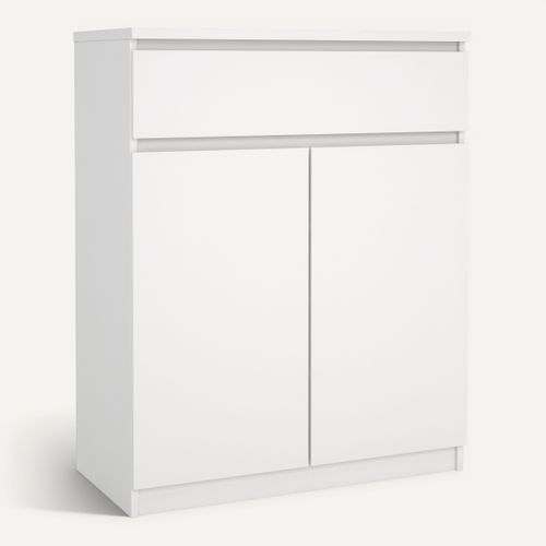 Rangement 2 portes / 1 tiroir BEST blanc mat vue 3/4