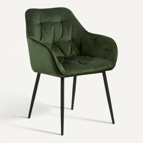 chaise velours BROOKE vert vue 3/4