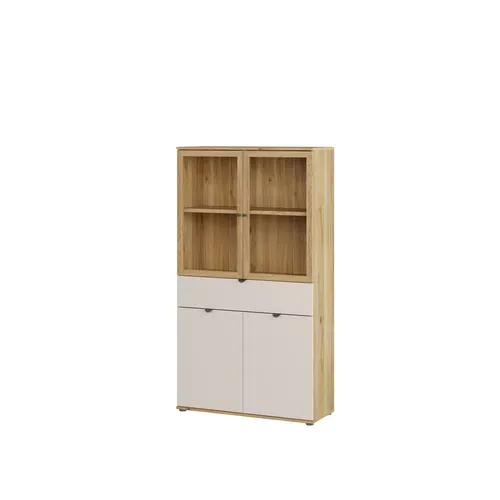 Vitrine UNIK Imitation chêne / grège vue de profil