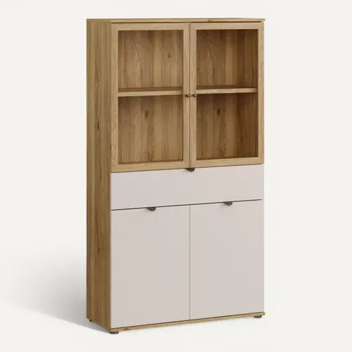 Vitrine UNIK Imitation chêne / grège vue 3/4