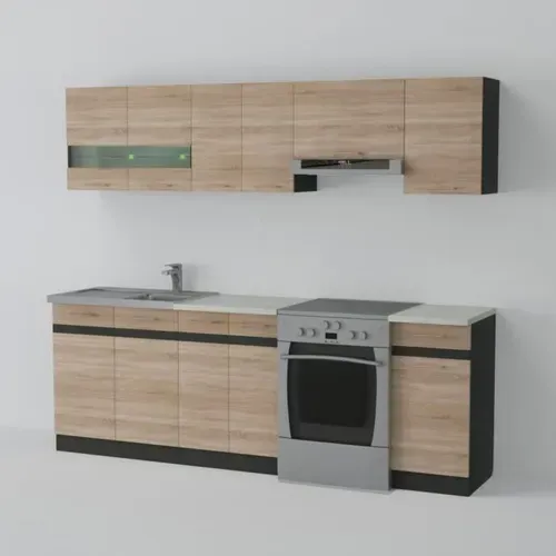 Junona Cuisine Complete 2m40 - 7 Éléments - Décor Chene Sonoma - Plan De Travail Inclus