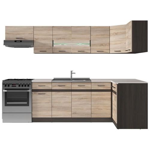 Junona Cuisine D'angle Complete Et Plan De Travail L 3m40 - Angle Réversible - Décor Chene Sonoma