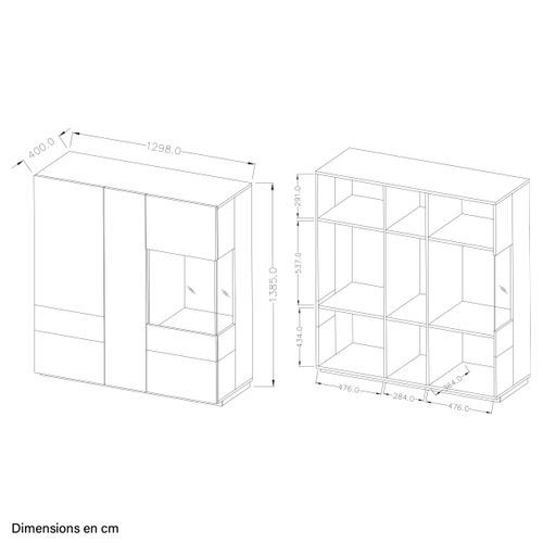 Buffet Lumina 3 Portes Dont 1 Vitrée En Panneaux Mélaminés - Chêne