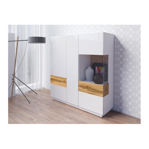 Buffet Lumina 3 Portes Dont 1 Vitrée En Panneaux Mélaminés - Chêne