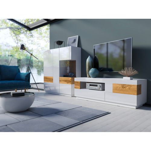 Buffet Lumina 3 Portes Dont 1 Vitrée En Panneaux Mélaminés - Chêne