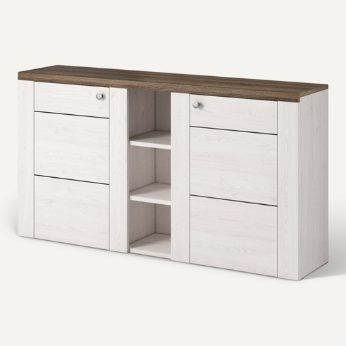 Buffet Voltia Avec 2 Portes Et 3 Niches - Blanc / Chêne