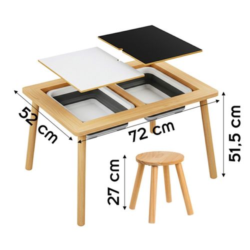 Table D'activité Sensorielle Montessori En Bois Bacs De Rangements Tabouret Pour Enfant Dès 3 Ans
