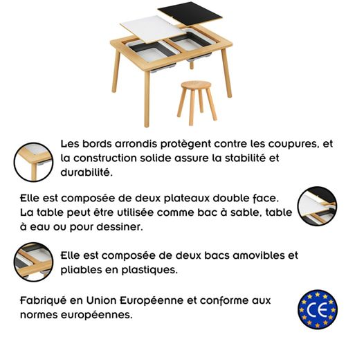 Table D'activité Sensorielle Montessori En Bois Bacs De Rangements Tabouret Pour Enfant Dès 3 Ans
