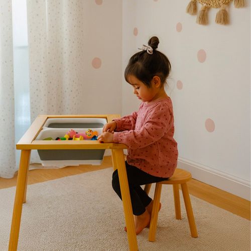 Table D'activité Sensorielle Montessori En Bois Bacs De Rangements Tabouret Pour Enfant Dès 3 Ans