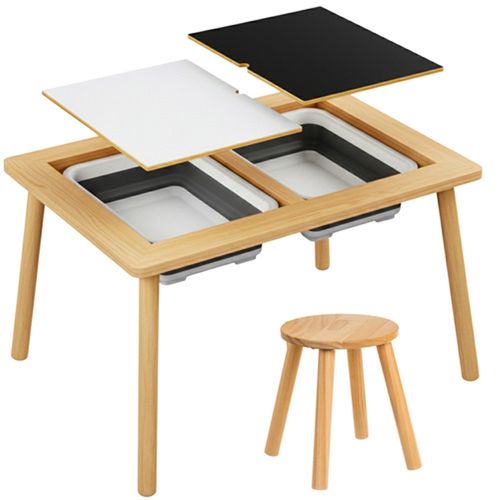 Table D'activité Sensorielle Montessori En Bois Bacs De Rangements Tabouret Pour Enfant Dès 3 Ans