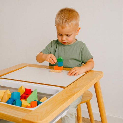 Table D'activité Sensorielle Montessori En Bois Bacs De Rangements Tabouret Pour Enfant Dès 3 Ans