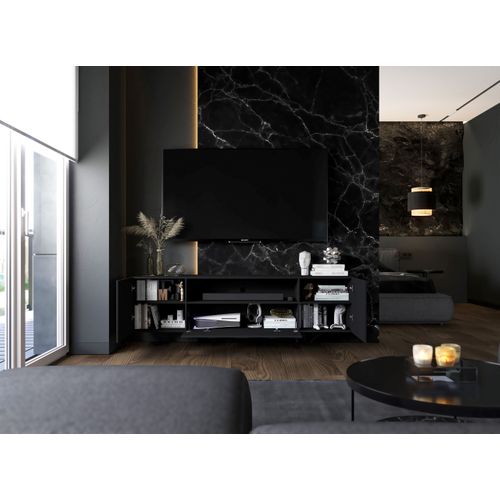 Meuble TV Suspendu Elpis Façades Rainurées Noir Mat 150 Cm