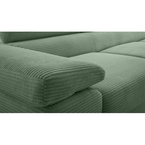Canapé Panoramique En Velours Côtelé Menthe Arborio U 352/202/90 Cm - Coffre + Lit