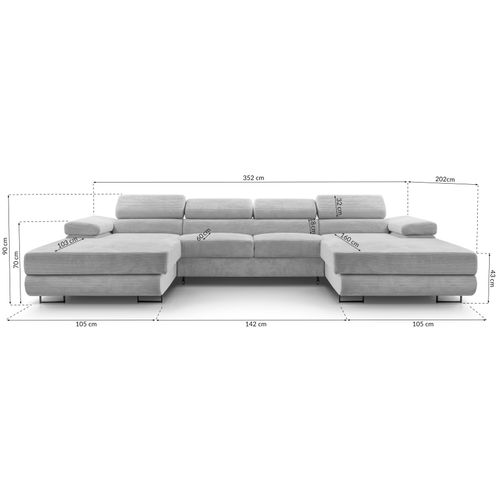 Canapé Panoramique En Velours Côtelé Menthe Arborio U 352/202/90 Cm - Coffre + Lit