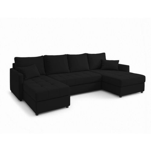 Canapé Panoramique En Tissu Noir Dolceo U 287/140/73 Cm - Avec Coffre Et Fonction Lit