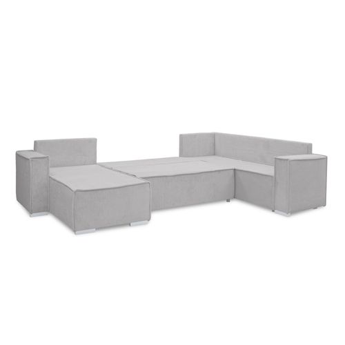 Canapé Panoramique En Velours Côtelé Vert Lovere U 314/217/90 Cm - Avec Coffre Et Fonction Lit