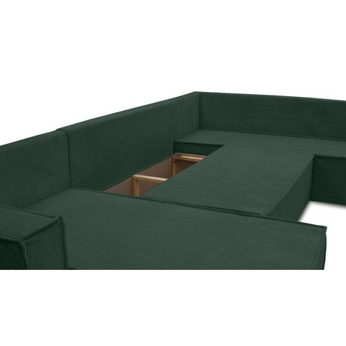 Canapé Panoramique En Velours Côtelé Vert Lovere U 314/217/90 Cm - Avec Coffre Et Fonction Lit