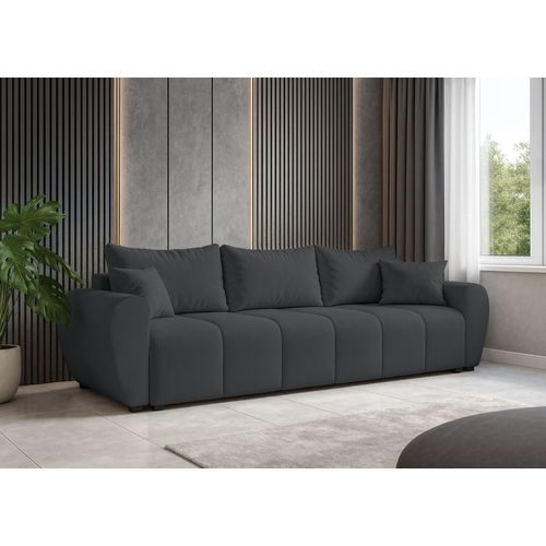 Canapé Convertible 3 Places En Tissu Malatya Sofa 246/86/82 Cm - Avec Coffre - Gris