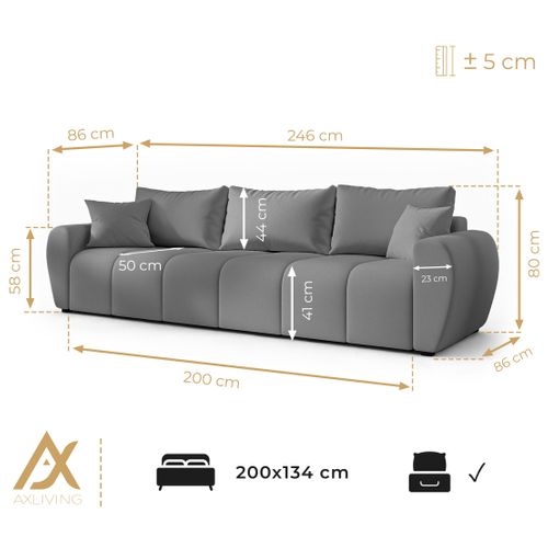 Canapé Convertible 3 Places En Tissu Malatya Sofa 246/86/82 Cm - Avec Coffre - Gris