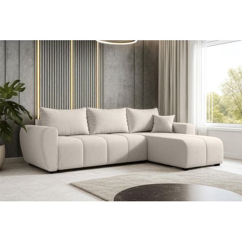 Canapé D'angle Droit En Tissu Beige Malatya 246/145/82 Cm - Avec Coffre Et Fonction Lit