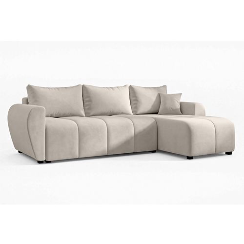 Canapé D'angle Droit En Tissu Beige Malatya 246/145/82 Cm - Avec Coffre Et Fonction Lit