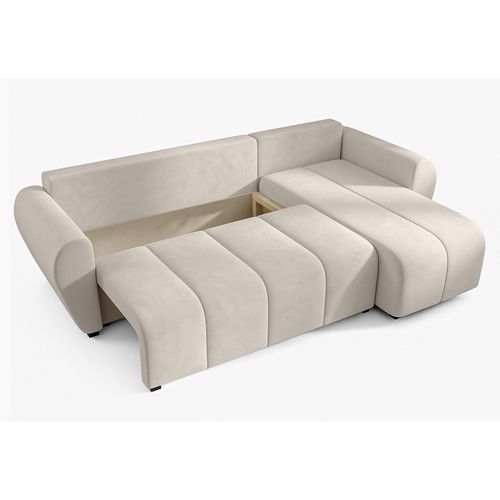 Canapé D'angle Droit En Tissu Beige Malatya 246/145/82 Cm - Avec Coffre Et Fonction Lit