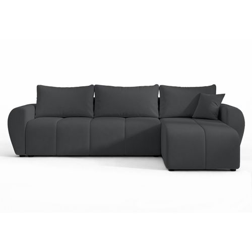 Canapé D'angle Droit En Tissu Gris Malatya 246/145/82 Cm - Avec Coffre Et Fonction Lit