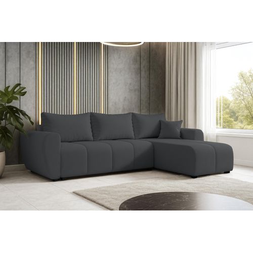 Canapé D'angle Droit En Tissu Gris Malatya 246/145/82 Cm - Avec Coffre Et Fonction Lit