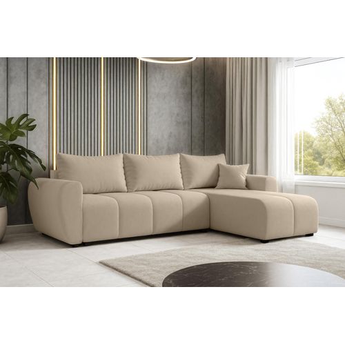 Canapé D'angle Droit En Tissu Marron Malatya 246/145/82 Cm - Avec Coffre Et Fonction Lit