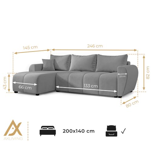 Canapé D'angle Droit En Tissu Marron Malatya 246/145/82 Cm - Avec Coffre Et Fonction Lit