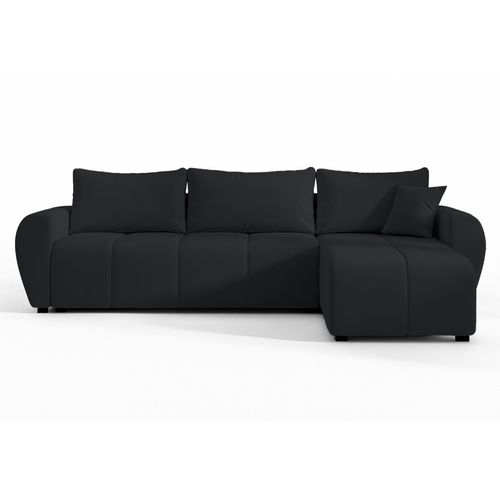 Canapé D'angle Droit En Tissu Noir Malatya 246/145/82 Cm - Avec Coffre Et Fonction Lit