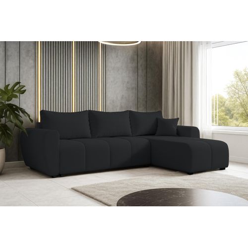 Canapé D'angle Droit En Tissu Noir Malatya 246/145/82 Cm - Avec Coffre Et Fonction Lit
