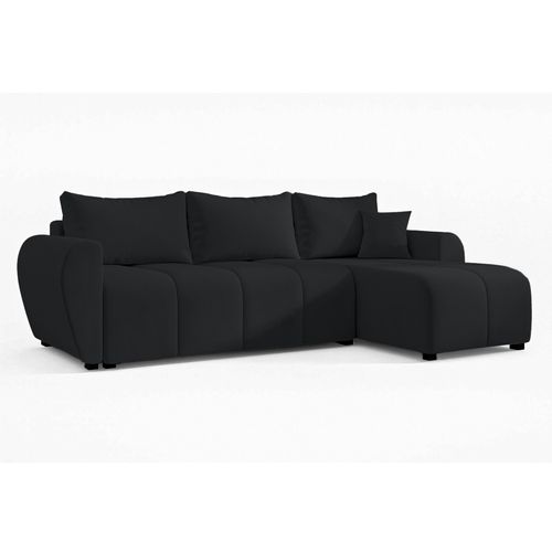 Canapé D'angle Droit En Tissu Noir Malatya 246/145/82 Cm - Avec Coffre Et Fonction Lit