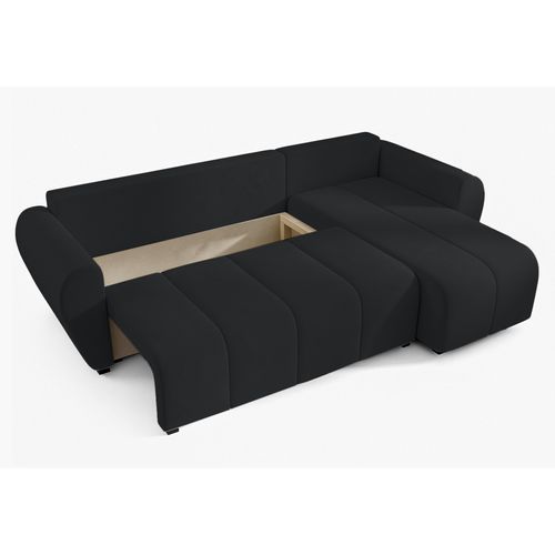 Canapé D'angle Droit En Tissu Noir Malatya 246/145/82 Cm - Avec Coffre Et Fonction Lit