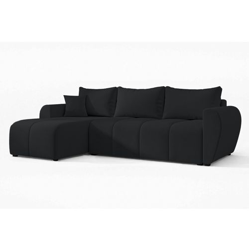 Canapé D'angle Gauche En Tissu Noir Malatya 246/145/82 Cm - Avec Coffre Et Fonction Lit
