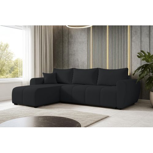 Canapé D'angle Gauche En Tissu Noir Malatya 246/145/82 Cm - Avec Coffre Et Fonction Lit