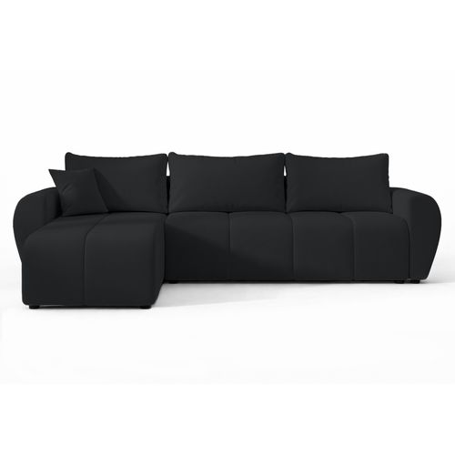 Canapé D'angle Gauche En Tissu Noir Malatya 246/145/82 Cm - Avec Coffre Et Fonction Lit