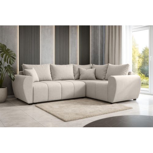 Canapé D'angle Droit En Tissu Beige Malatya L 235/175/82 Cm - Avec Coffre Et Fonction Lit