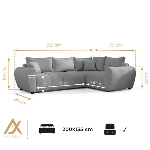 Canapé D'angle Droit En Tissu Beige Malatya L 235/175/82 Cm - Avec Coffre Et Fonction Lit