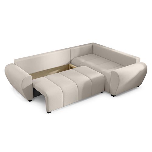 Canapé D'angle Droit En Tissu Beige Malatya L 235/175/82 Cm - Avec Coffre Et Fonction Lit