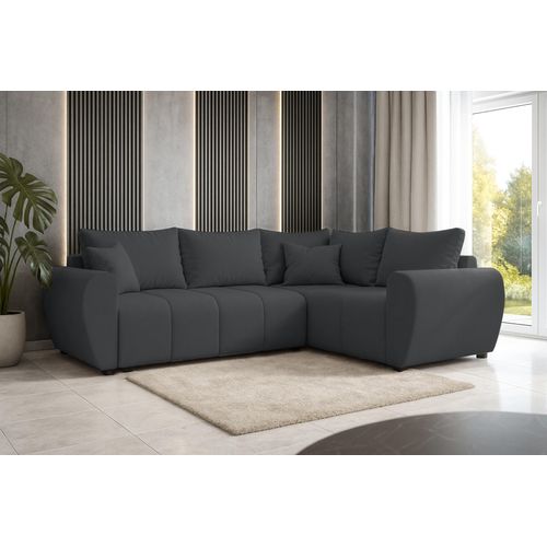 Canapé D'angle Droit En Tissu Gris Malatya L 235/175/82 Cm - Avec Coffre Et Fonction Lit