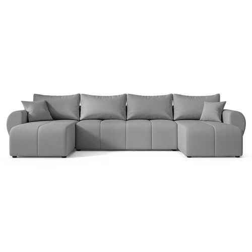 Canapé Panoramique En Tissu Gris Clair Malatya U 311/145/82 Cm - Avec Coffre Et Fonction Lit